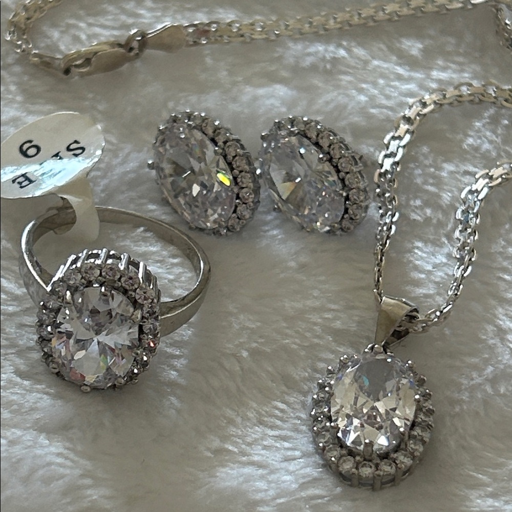 NWT 925 Italian Silver Jewelry Set with Cubic Zirconia